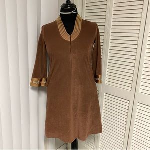 JC Penney Brown Velveteen Misses Robe Dressing Gown Size:XS